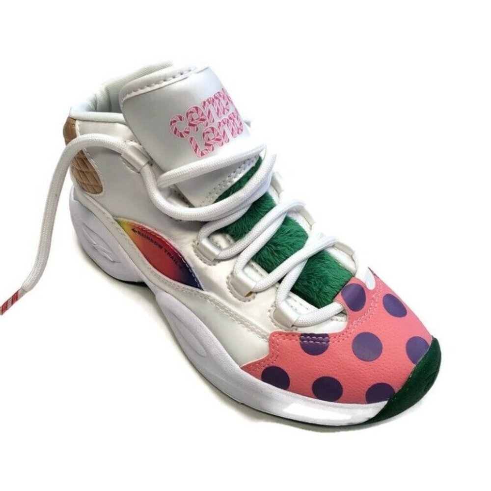 Reebok Question Mid Candy Land x Hasbro Iverson Junior Sz 3 Rainbow Trail GZ0082